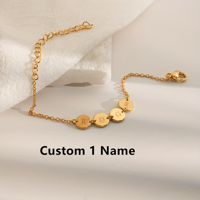 Personalized Initial Bracelet, Custom Engraved Disc Chain